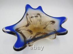 Blue and pink Mid Century art glass water droplet bowl czech sommerso