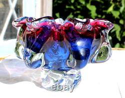 Bohemia Art Glass Dish By Jozef Hospodka For Chribska Glassworks 1960's Blue Red
