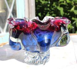 Bohemia Art Glass Dish By Jozef Hospodka For Chribska Glassworks 1960's Blue Red