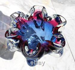Bohemia Art Glass Dish By Jozef Hospodka For Chribska Glassworks 1960's Blue Red
