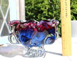 Bohemia Art Glass Dish By Jozef Hospodka For Chribska Glassworks 1960's Blue Red