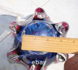 Bohemia Art Glass Dish By Jozef Hospodka For Chribska Glassworks 1960's Blue Red