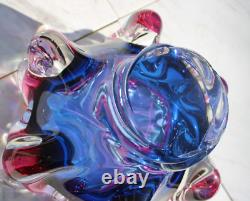 Bohemia Art Glass Dish By Jozef Hospodka For Chribska Glassworks 1960's Blue Red