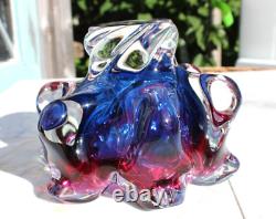 Bohemia Art Glass Dish By Jozef Hospodka For Chribska Glassworks 1960's Blue Red
