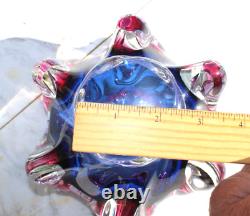 Bohemia Art Glass Dish By Jozef Hospodka For Chribska Glassworks 1960's Blue Red