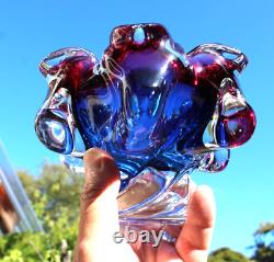 Bohemia Art Glass Dish By Jozef Hospodka For Chribska Glassworks 1960's Blue Red