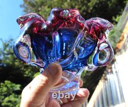 Bohemia Art Glass Dish By Jozef Hospodka For Chribska Glassworks 1960's Blue Red
