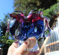 Bohemia Art Glass Dish By Jozef Hospodka For Chribska Glassworks 1960's Blue Red