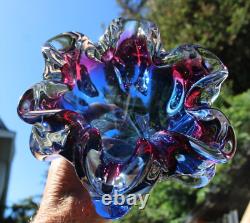 Bohemia Art Glass Dish By Jozef Hospodka For Chribska Glassworks 1960's Blue Red
