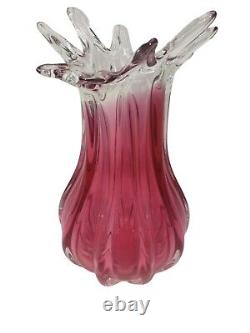 Bohemia Chribska Art Glass Czech Republic Vase Pink Color Petal Top