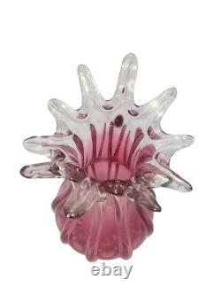 Bohemia Chribska Art Glass Czech Republic Vase Pink Color Petal Top