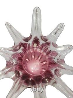 Bohemia Chribska Art Glass Czech Republic Vase Pink Color Petal Top