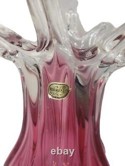 Bohemia Chribska Art Glass Czech Republic Vase Pink Color Petal Top