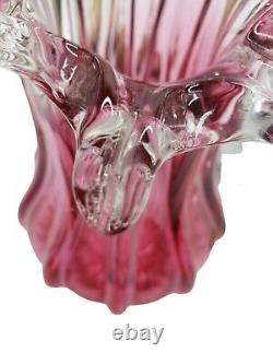 Bohemia Chribska Art Glass Czech Republic Vase Pink Color Petal Top