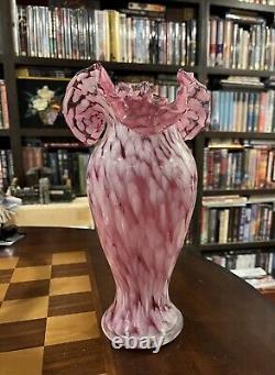 Bohemia Crystal Pink Ruffled Frilled Flower Vase Antique Vintage