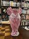 Bohemia Crystal Pink Ruffled Frilled Flower Vase Antique Vintage