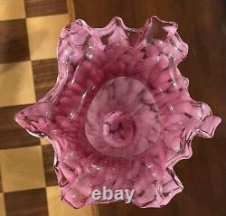 Bohemia Crystal Pink Ruffled Frilled Flower Vase Antique Vintage