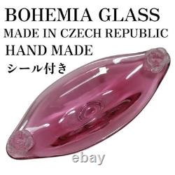 Bohemia Glass Czech Handmade Pink Art Glass Decorative Dish Label