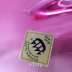 Bohemia Glass Czech Handmade Pink Art Glass Decorative Dish Label