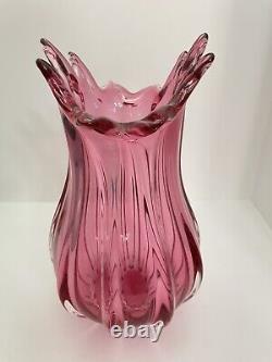 Bohemian Czech Chribska Handblown Cranberry/Pink Art Glass Vase Joseph Hospodka