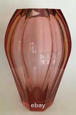 Bohemian Czech Moser Ruby Pink Art Glass Vase