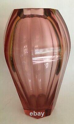Bohemian Czech Moser Ruby Pink Art Glass Vase