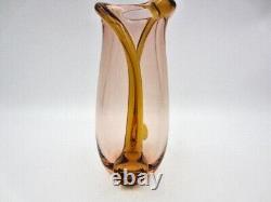 Bohemian Czech Skrdlovice amber pink art glass vase Beranek Mid Century Modern