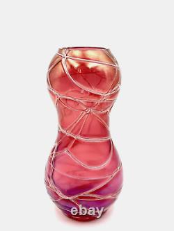 Bohemian Glass Vase Kralik/Pallme Veined Gourd Shaped Art Nouveau Czechoslovakia