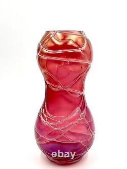 Bohemian Glass Vase Kralik/Pallme Veined Gourd Shaped Art Nouveau Czechoslovakia