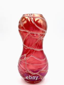 Bohemian Glass Vase Kralik/Pallme Veined Gourd Shaped Art Nouveau Czechoslovakia