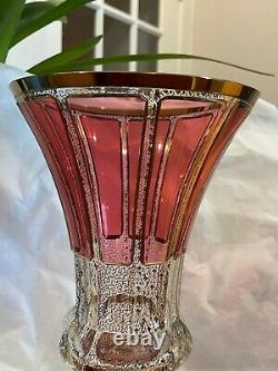 Bohemian Moser Cranberry Ruby Paneled Cabochon Vase with Gold Details 12