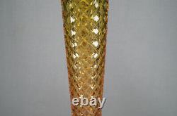 Bohemian Moser Type Green & Pink Cut Fans & Diamonds & Gold 19 3/4 Inch Vase