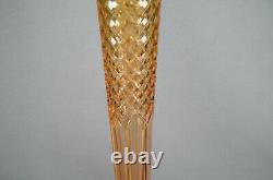 Bohemian Moser Type Green & Pink Cut Fans & Diamonds & Gold 19 3/4 Inch Vase