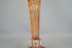 Bohemian Moser Type Green & Pink Cut Fans & Diamonds & Gold 19 3/4 Inch Vase