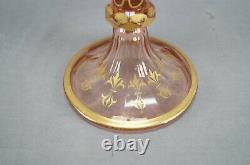 Bohemian Moser Type Green & Pink Cut Fans & Diamonds & Gold 19 3/4 Inch Vase