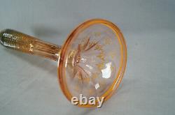 Bohemian Moser Type Green & Pink Cut Fans & Diamonds & Gold 19 3/4 Inch Vase