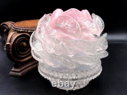 Bohemian Pink Opalescent Art Glass Peony Fairy Lamp Shade w Clarke's Pyramid Cup