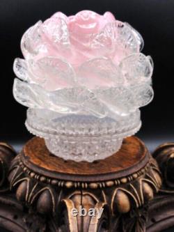 Bohemian Pink Opalescent Art Glass Peony Fairy Lamp Shade w Clarke's Pyramid Cup