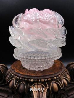 Bohemian Pink Opalescent Art Glass Peony Fairy Lamp Shade w Clarke's Pyramid Cup