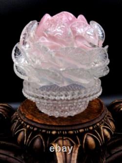 Bohemian Pink Opalescent Art Glass Peony Fairy Lamp Shade w Clarke's Pyramid Cup