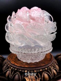 Bohemian Pink Opalescent Art Glass Peony Fairy Lamp Shade w Clarke's Pyramid Cup