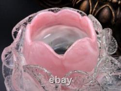 Bohemian Pink Opalescent Art Glass Peony Fairy Lamp Shade w Clarke's Pyramid Cup