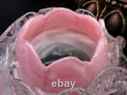 Bohemian Pink Opalescent Art Glass Peony Fairy Lamp Shade w Clarke's Pyramid Cup