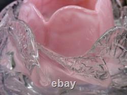 Bohemian Pink Opalescent Art Glass Peony Fairy Lamp Shade w Clarke's Pyramid Cup