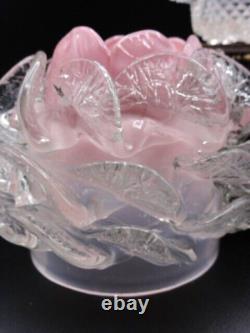 Bohemian Pink Opalescent Art Glass Peony Fairy Lamp Shade w Clarke's Pyramid Cup