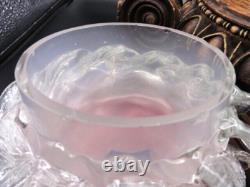 Bohemian Pink Opalescent Art Glass Peony Fairy Lamp Shade w Clarke's Pyramid Cup