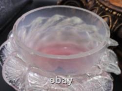 Bohemian Pink Opalescent Art Glass Peony Fairy Lamp Shade w Clarke's Pyramid Cup