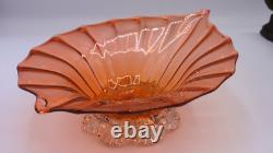 Bohemian Victorian Harrach Orange Pink Art Glass Jack in the Pulpit Optic Bowl