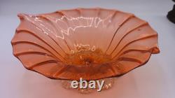 Bohemian Victorian Harrach Orange Pink Art Glass Jack in the Pulpit Optic Bowl