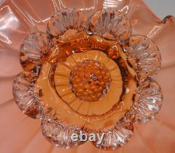 Bohemian Victorian Harrach Orange Pink Art Glass Jack in the Pulpit Optic Bowl
